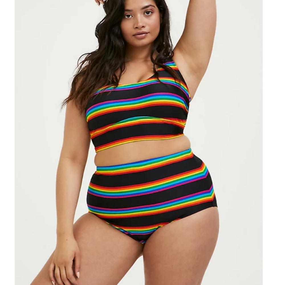 NWT! TORRID rainbow stripe bikini bottom, 1X.